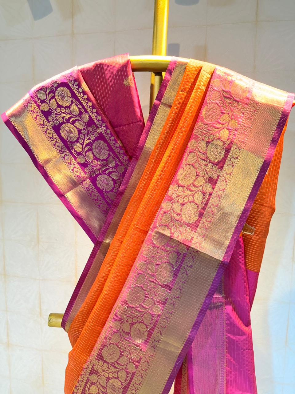 Burnt orange katan silk saree