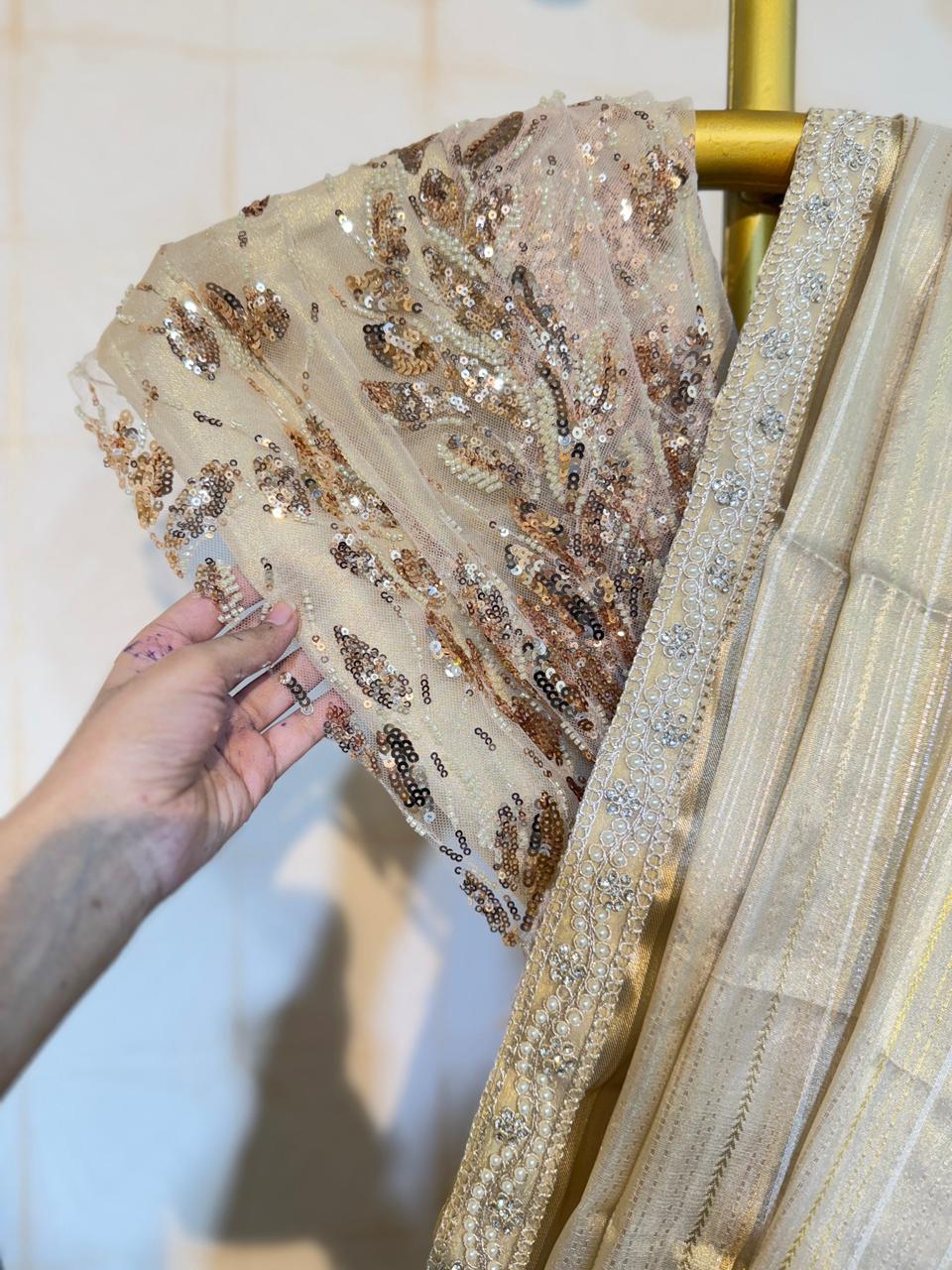 Designer Tissue Lace Work Saree