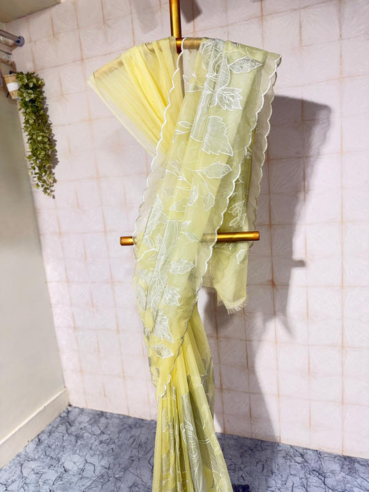 tissue appliqué saree