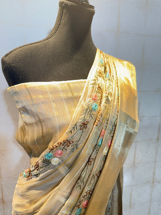 Premium Tissue Silk Saree with Multicolour Thread Embroidery