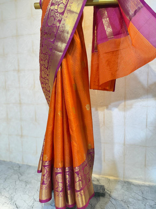 Burnt orange katan silk saree