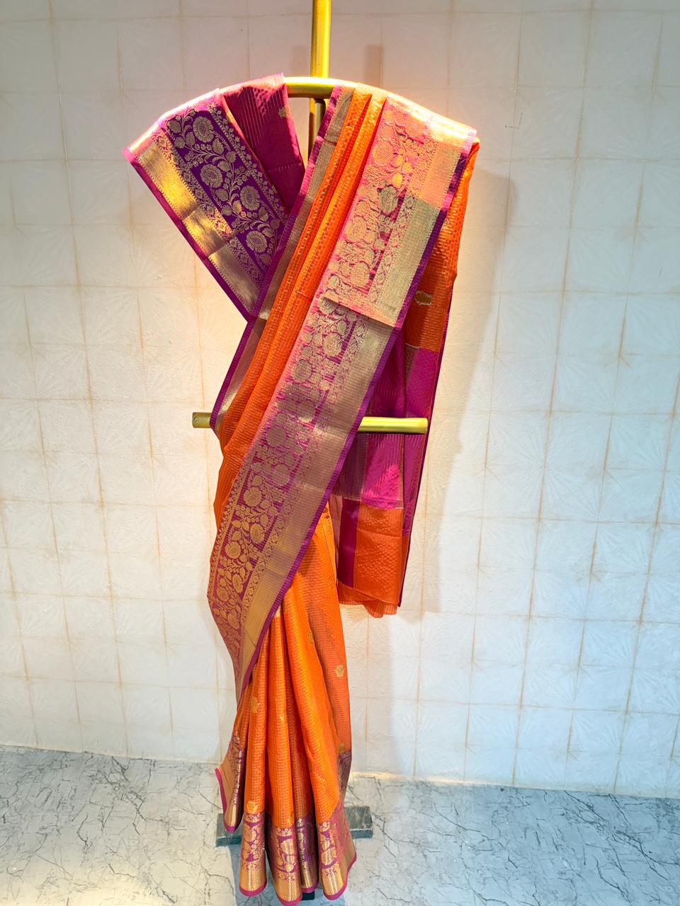Burnt orange katan silk saree
