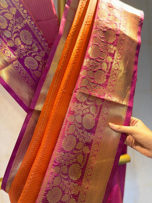 Burnt orange katan silk saree