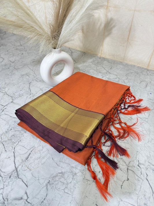 Rust Orange Kanjivaram Silk Saree